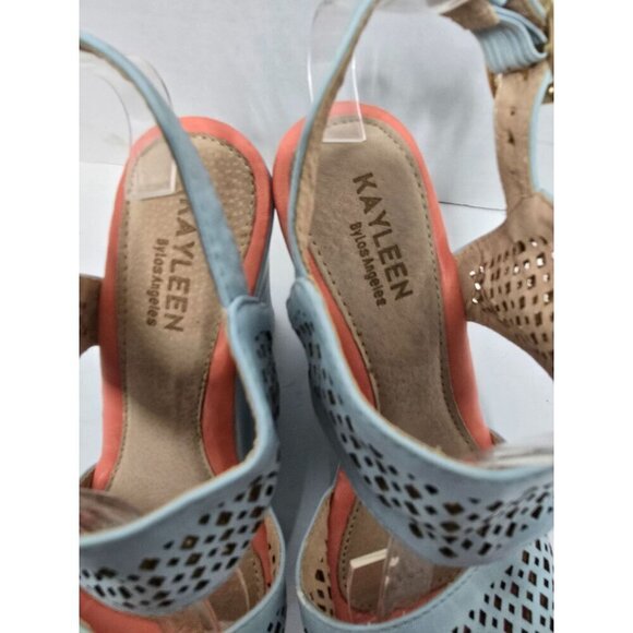 Pastel Blue Platform Wedge Cut Out Sandals size 7 - Picture 10 of 16